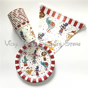 

30pcs/lot M&V Creative Circus Theme Disposable Birthday Party Tableware Plate Cup Banner Baby Shower Party Supplies Decorations