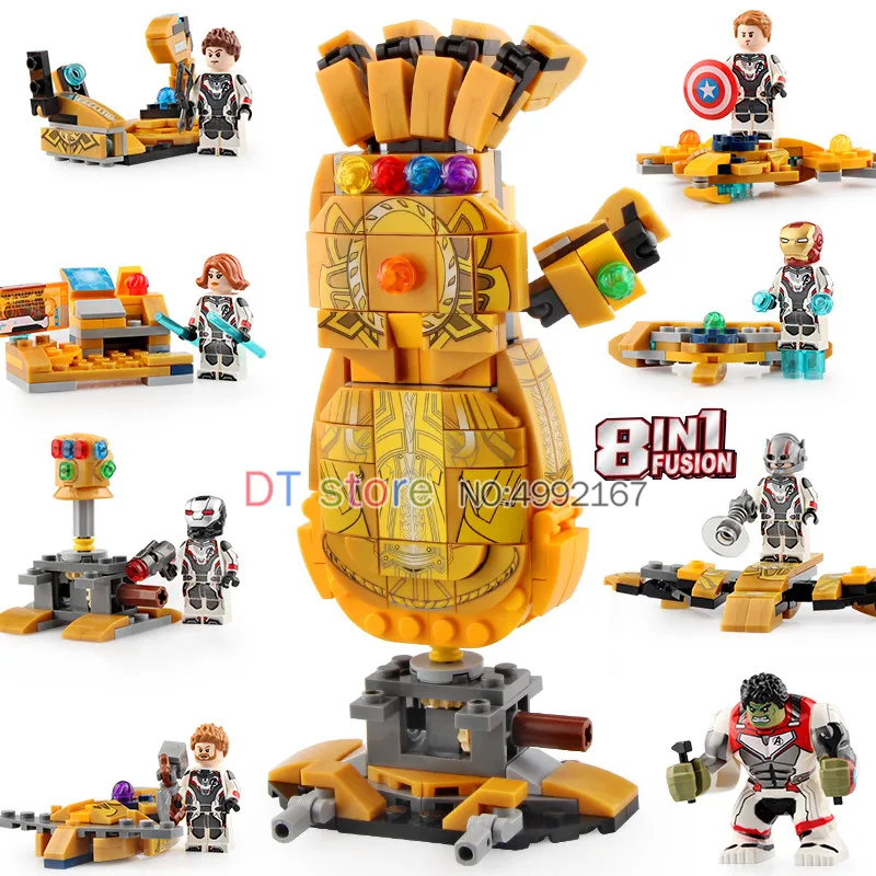 

80pcs 8 in 1 Thanos Gauntlet Hulk Thor Iron Man antman Captain Marvel super heroes Building Blocks Brick ChildrenToys SY1320