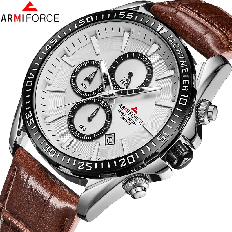 Мужские кварцевые часы ARMIFORCE спортивные из натуральной кожи с секундомером |