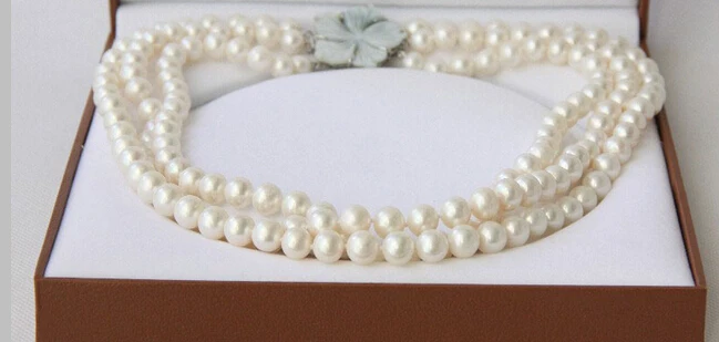 

Jewelr 005024 3row 9-10mm round white Freshwater pearl necklace seashell clasp