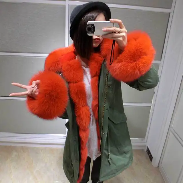 Best price at $400 Cheap 2016 new long Camouflage winter jacket coat women outwear warm thick parkas big natural real fox fur collar hooded