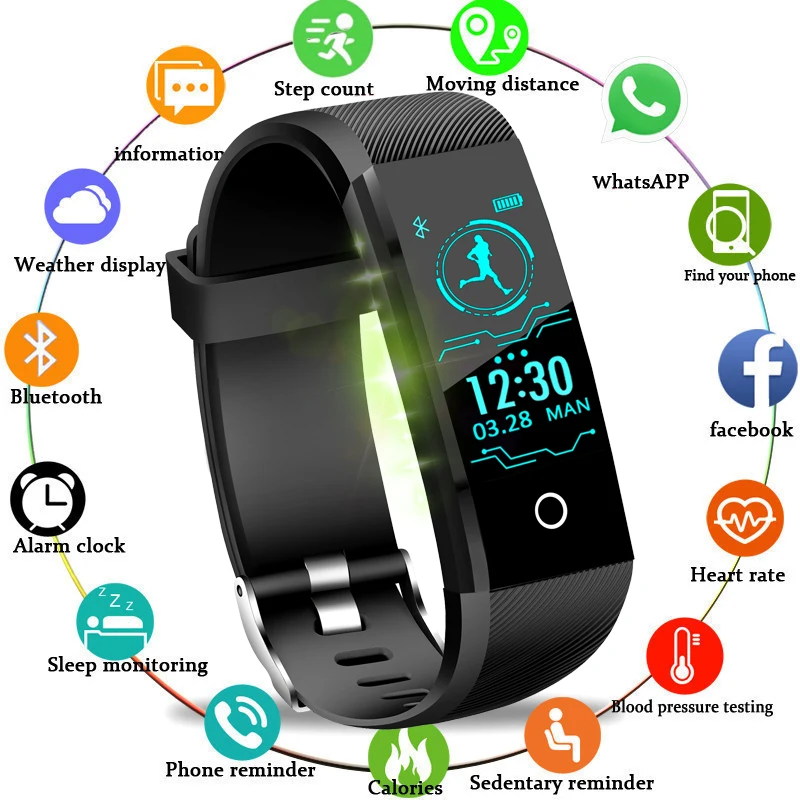 Bangwei New Smart Wristband Fitness Tracker Led Color Touch Screen Message Heart Rate Time Smart Watch Men Women Sport Watch+box Novel Design; In