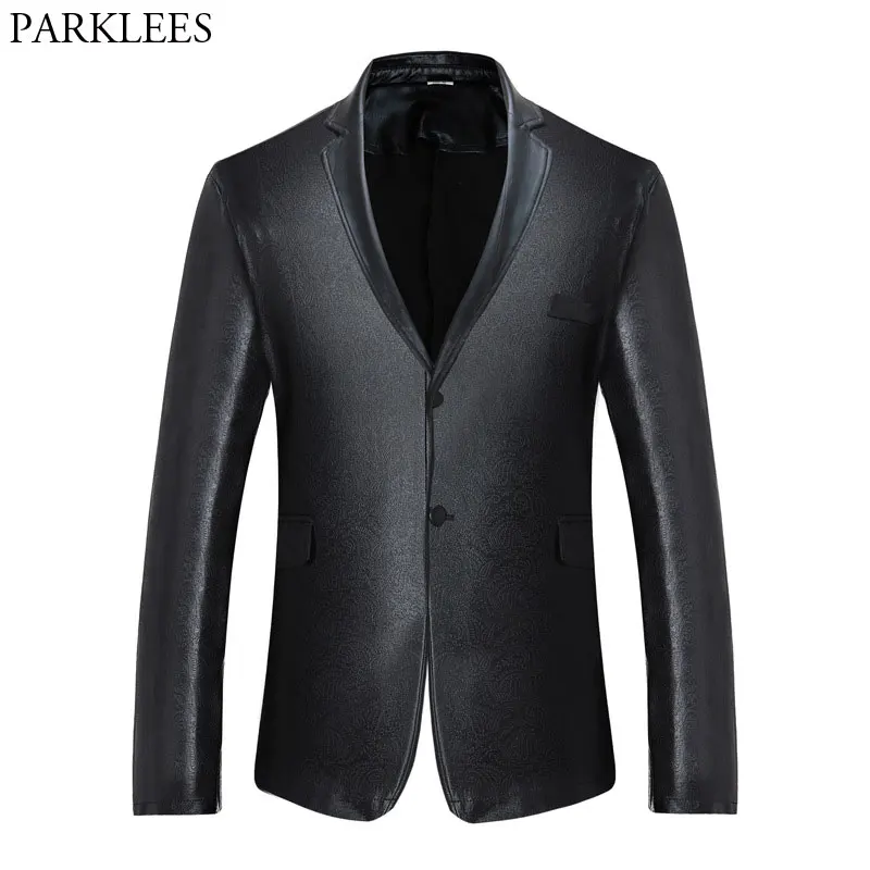 Men's Hipster Geek Metallic Black Blazer Jacket Brand Slim Fit Lapel ...