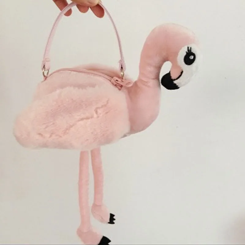 Soft lovely women Bag 2017 Fun Flamingo shape Handbag for Girl Plush Bag Casual Female Shoulder