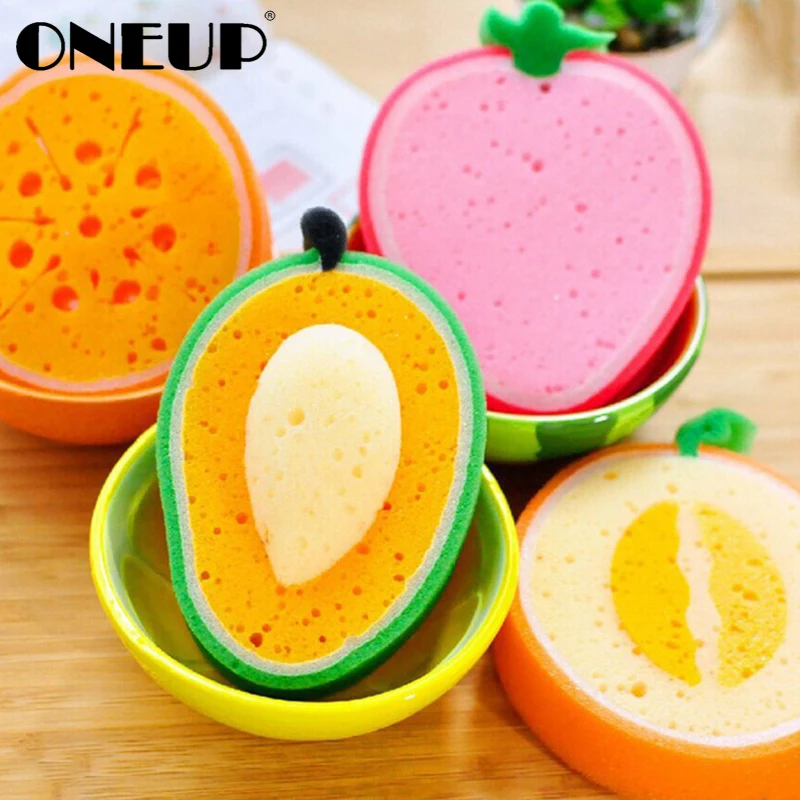 

ONEUP Funny Household Kitchen Fruit Sponge Clean Cloth Cotton Washing Dishes Scouring Pad Kitchen Tool Cleaning Brush Supplies