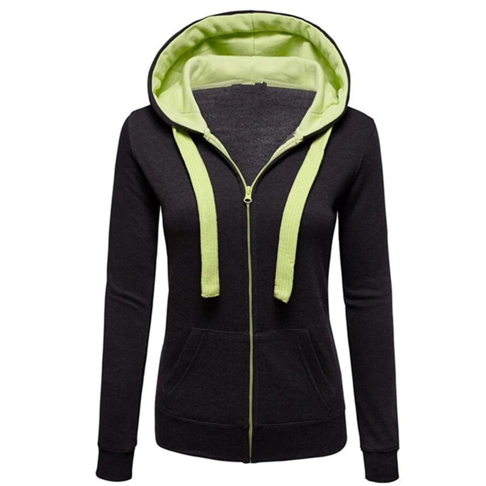 Women Sweatshirt Fashion Hooded Solid Drawstring Long Seeve Outwear Casual Zipper Female Gym Training Jackets Plus Size