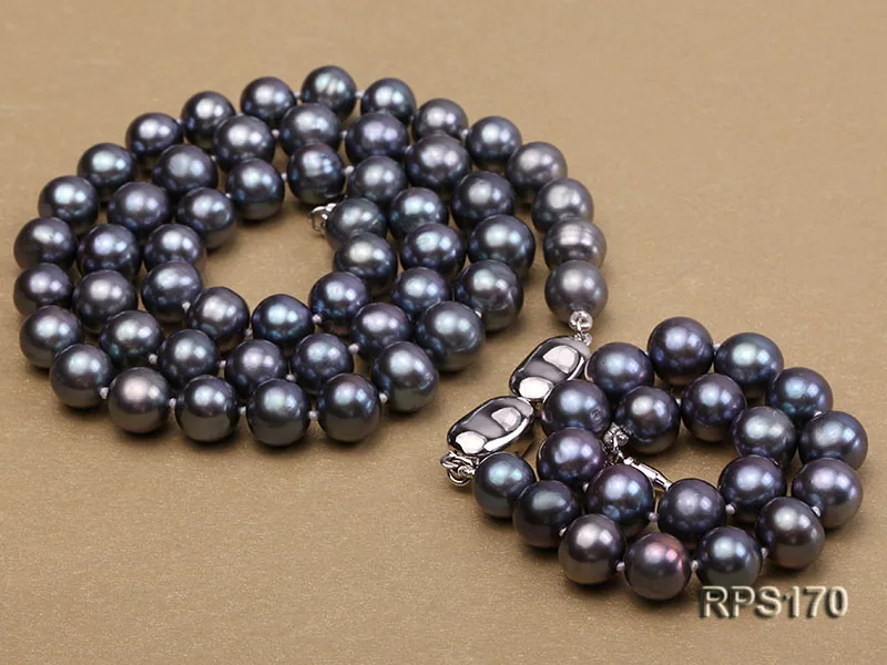 JYX жемчужный набор ювелирных изделий 8-9 мм AAA черный круглый натуральный пресноводный жемчуг ожерелье и браслет набор