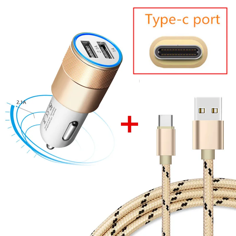 2 usb port quick Car Charger + Nylon Type C Cable For samsung galaxy s9 s8 Xiaomi mi a1 a2 Huawei honor 9 LG G5 OnePlus 5t 6 | Мобильные