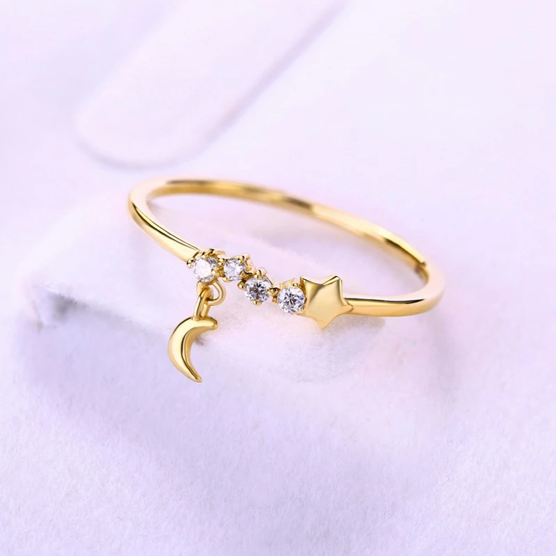 JXXGS кольцо с белым цирконием модное простое 14K Золотое звезда/луна для женщин