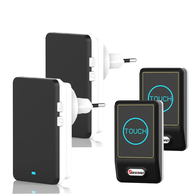 

Touch EU/US/UK/AU PlugWireless Door Bell Waterproof Touch Button Doorbell 28 Chimes LED 2 Bell Transmitter + 2 Indoor Receivers