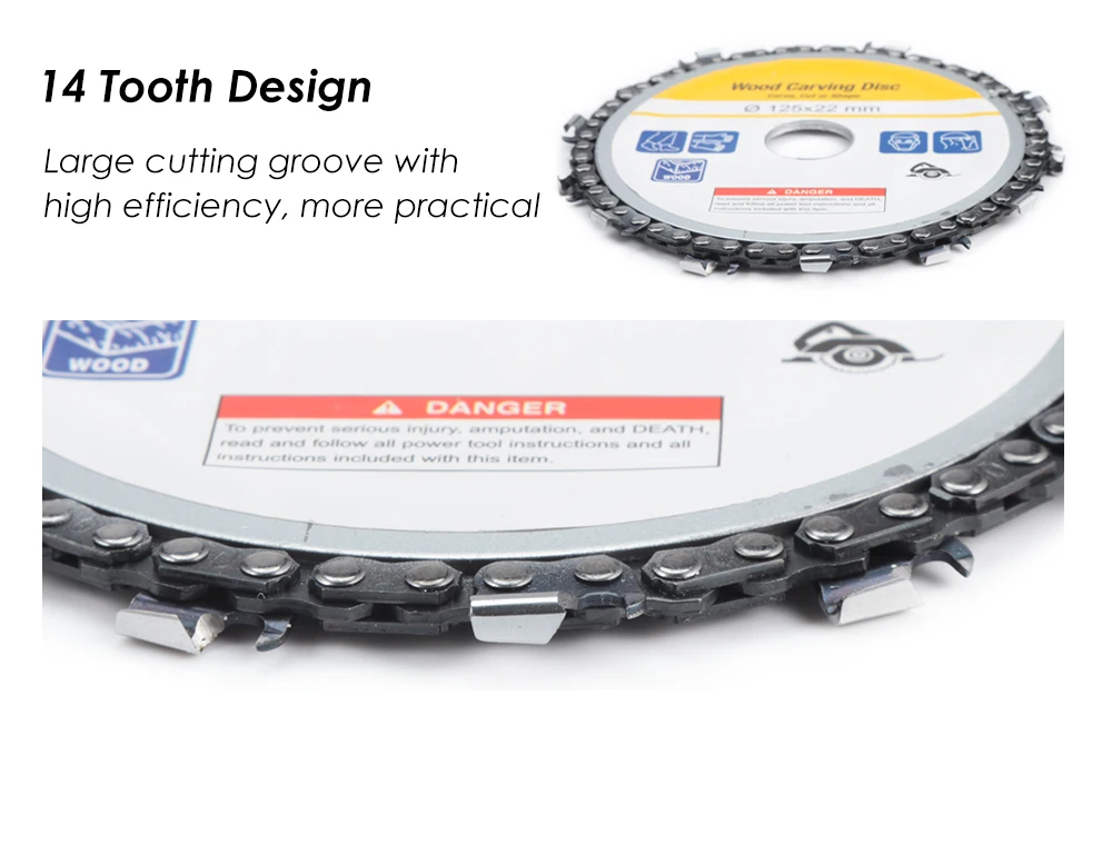 5 inch 14 Tooth Woodworking Chain Plate Carving Disc for Angle Grinder