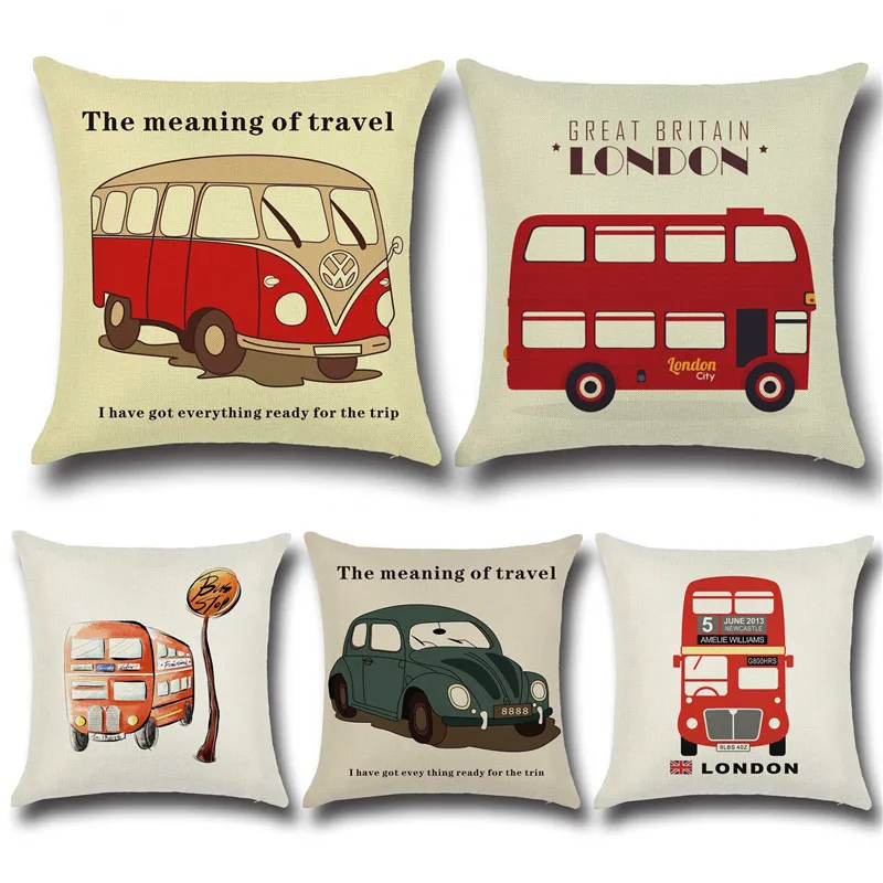 45X45CM Vintage Home Decor Car Retro Cushion Cover The Meaning Travel Decorative Throw Pillow ...