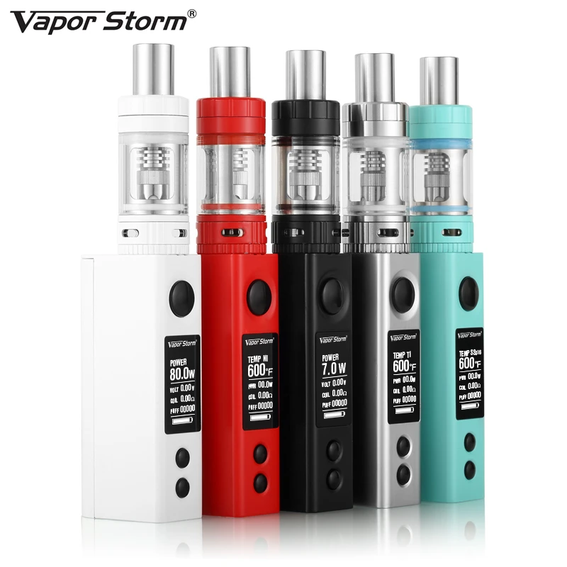 Original Vapor Storm Electronic Cigarette V80 TC 7W-80W Sub Ohm Temperature Control OLED Display Box Mod RDA Pen Vaporizer Kits