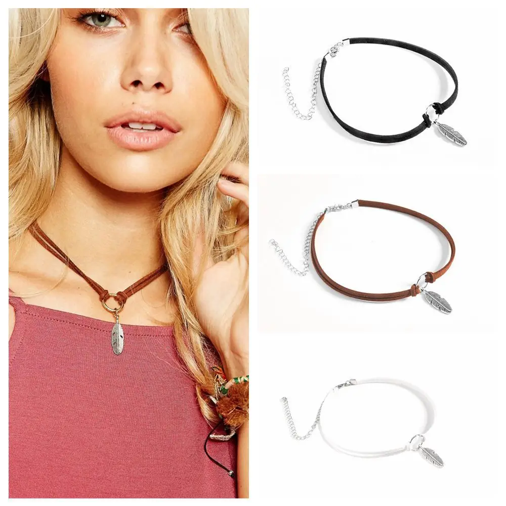 Velvet Choker Gothic Leather Choker Necklace Antique SIlver Feather