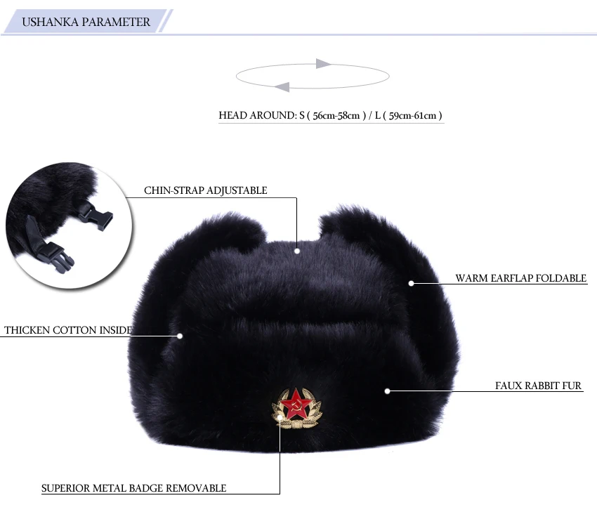 Зимняя шапка-бомбер унисекс, Русская Шапка-ушанка со значком, шапка-ушанка для папы, шапка с искусственным кроличьим мехом, армейская шапка-Авиатор, Лыжная шапка