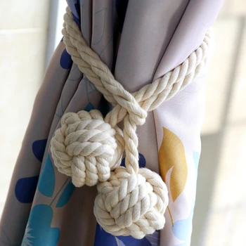 

1pcs Curtain Holder Drape Handmade Tied Rope Tassel Ball Curtain Buckle Strap Cottom Hemp Knitted Ball Curtain Tie Back Clips