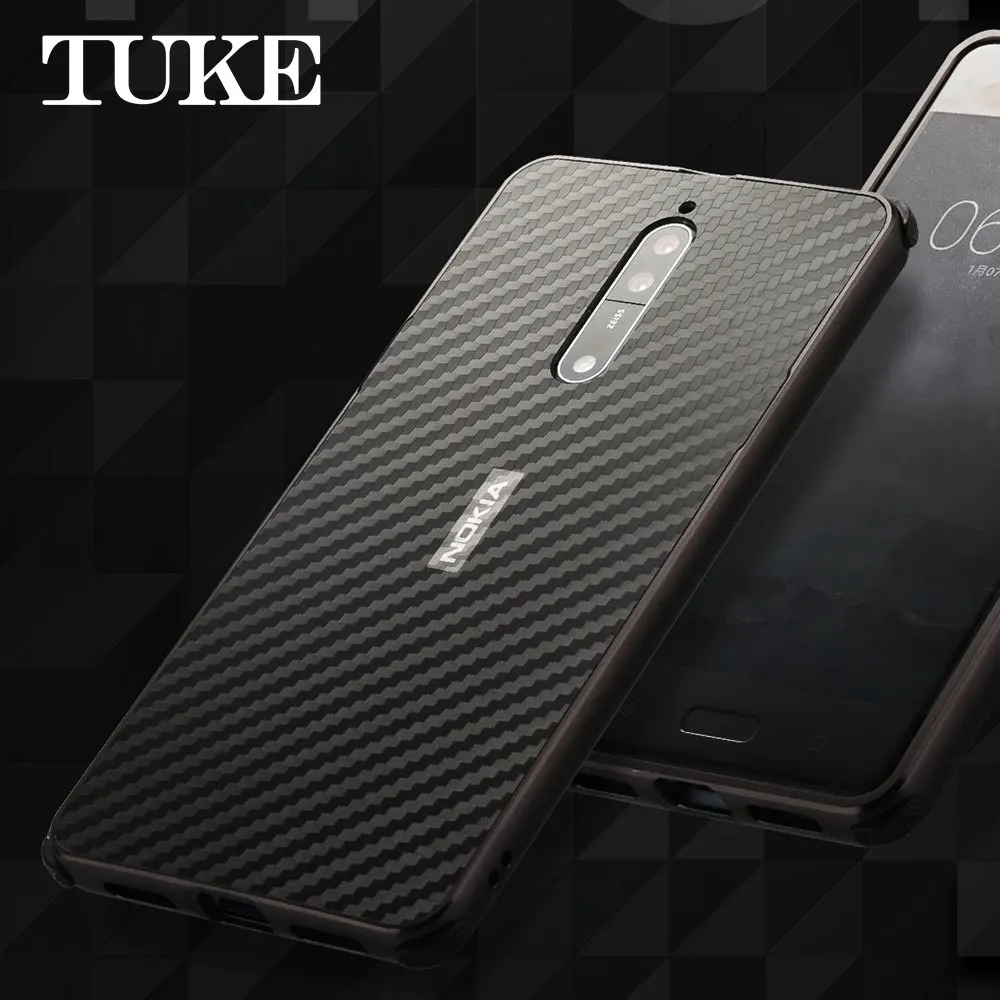 

TUKE For Nokia 8 Case Aluminum Metal Frame Nokia8 Carbon Fiber Hard Hybird Cover For 8 Nokia TA-1004 TPU Etui For Nokia Mobile 8