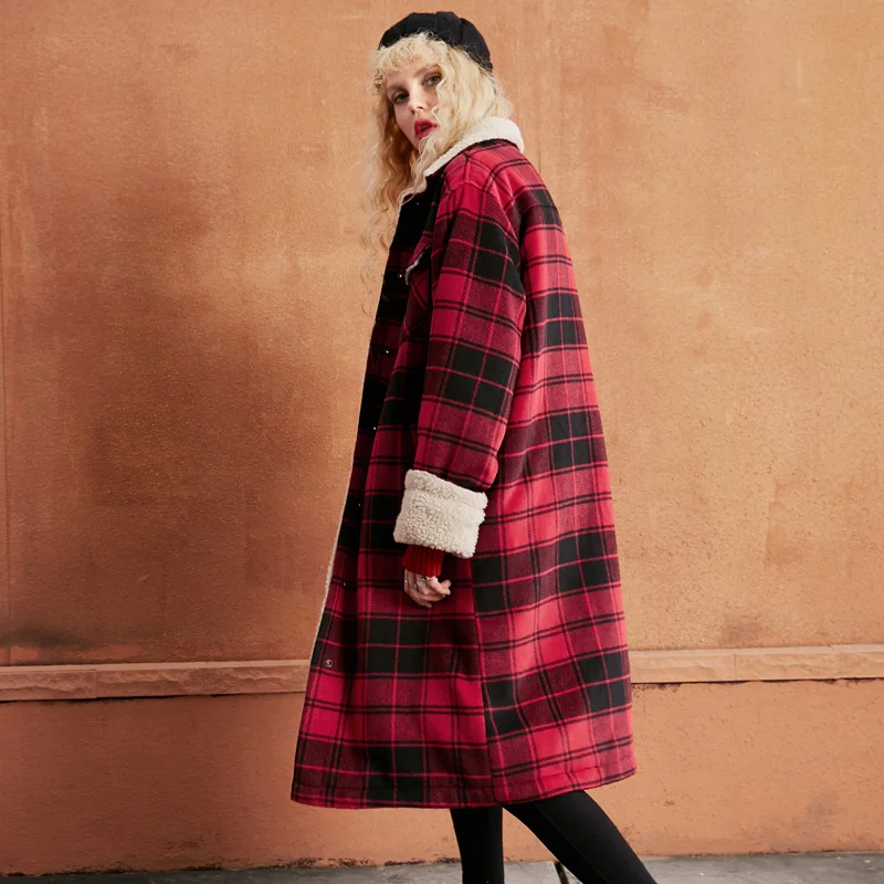 ELF SACK Plaid Lambskin Women Winter Wool Coats British Womens Polyester Trun Down Collar Thick Outerwear Female Casual Coats ELF SACK Plaid Lambskin Women Winter Wool Coats British Womens Polyester Trun Down Collar Thick Outerwear Female Casual Coats