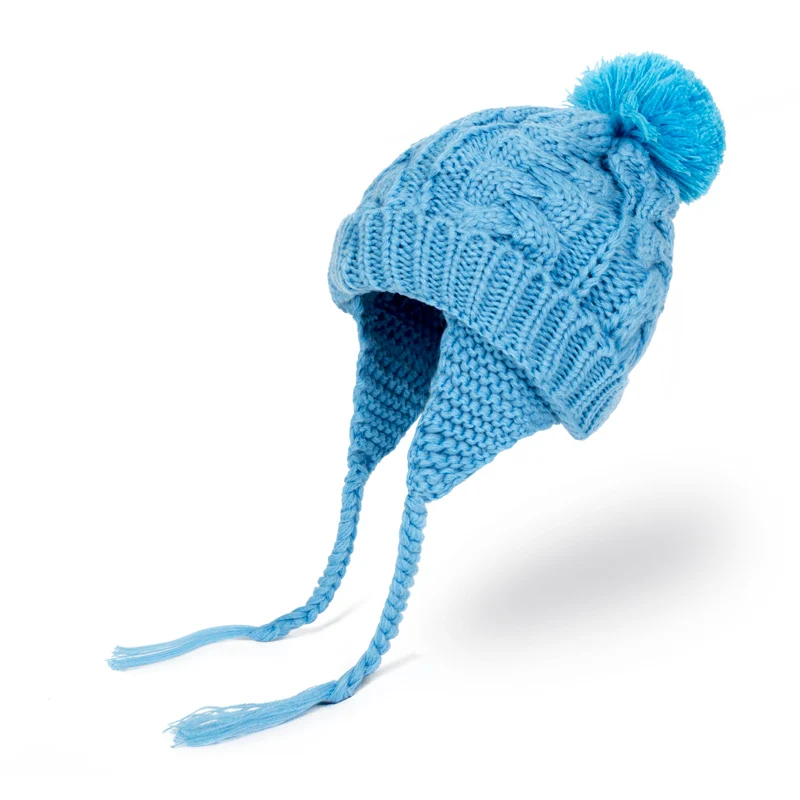 MOLIXINYU детская зимняя шапка с помпонами для мальчиков и девочек, детская теплая вязаная шапка, шапка для новорожденного, модная Милая шапка для младенцев - Цвет: Lake Blue