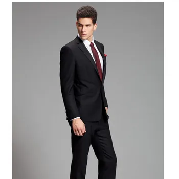 

Black Wedding Suits For Men Grooms Tuxedos Notched Lape Two Buttons Men Suits Trim Fit Formal Men Suits (Jacket+Pants)