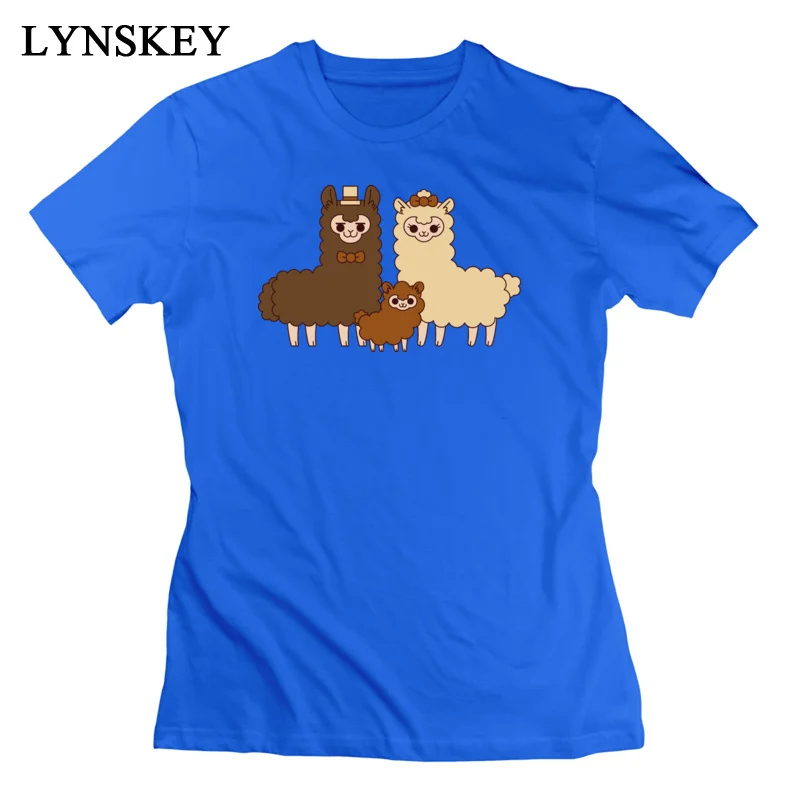 LYNSKEY T-Shirts Slim Fit New Fashion Chocolate alpaca family Round Neck 100% Cotton Women's Summer Fall Tops T Shirt Slim Fit Tee-Shirts pink