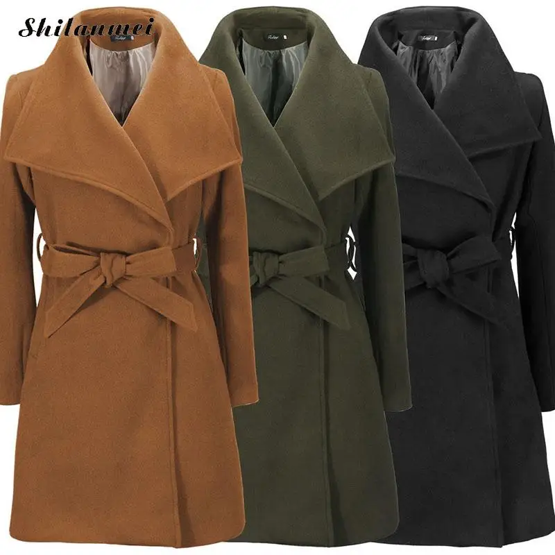 2018 Hot Sale Solid Long Wool Coat Womens Winter Trench Coats High