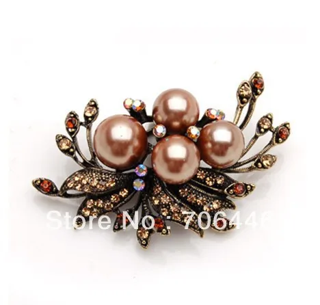 

Vintage Antique Champagne Rhinestone Crystal Diamante Pearl Party Brooch Bow Pins