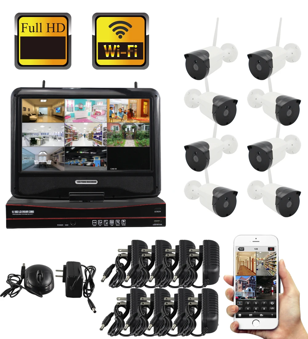 

8CH Wireless wifi System 1.3MP NVR Night Vision Outdoor Waterproof Network Camera CCTV Security System Surveillance Kit
