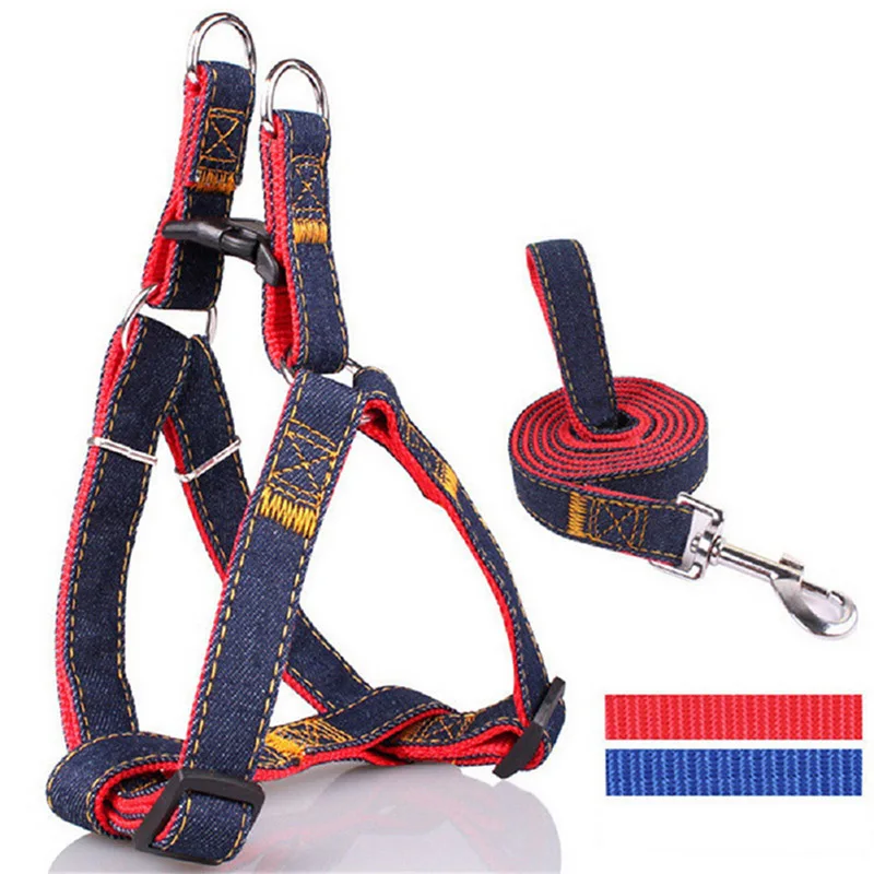 

TTLIFE New Adjustable Dog Leash XL Colorful Jean Denim Leash Harness Dogs Adjustable Collar Chain Cat Rope Belt
