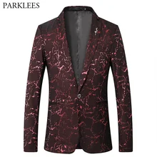 Модный приталенный Блейзер Masculino, брендовый Повседневный пиджак с цветочным принтом, мужские вечерние блейзеры на свадьбу, мужской костюм для певца
