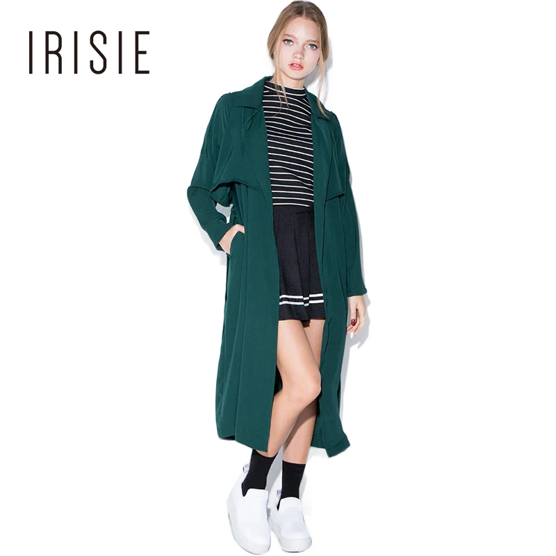 IRISIE Apparel Army Green Casual Trench font b Coat b font Loose Tie Waist Sweet Autumn