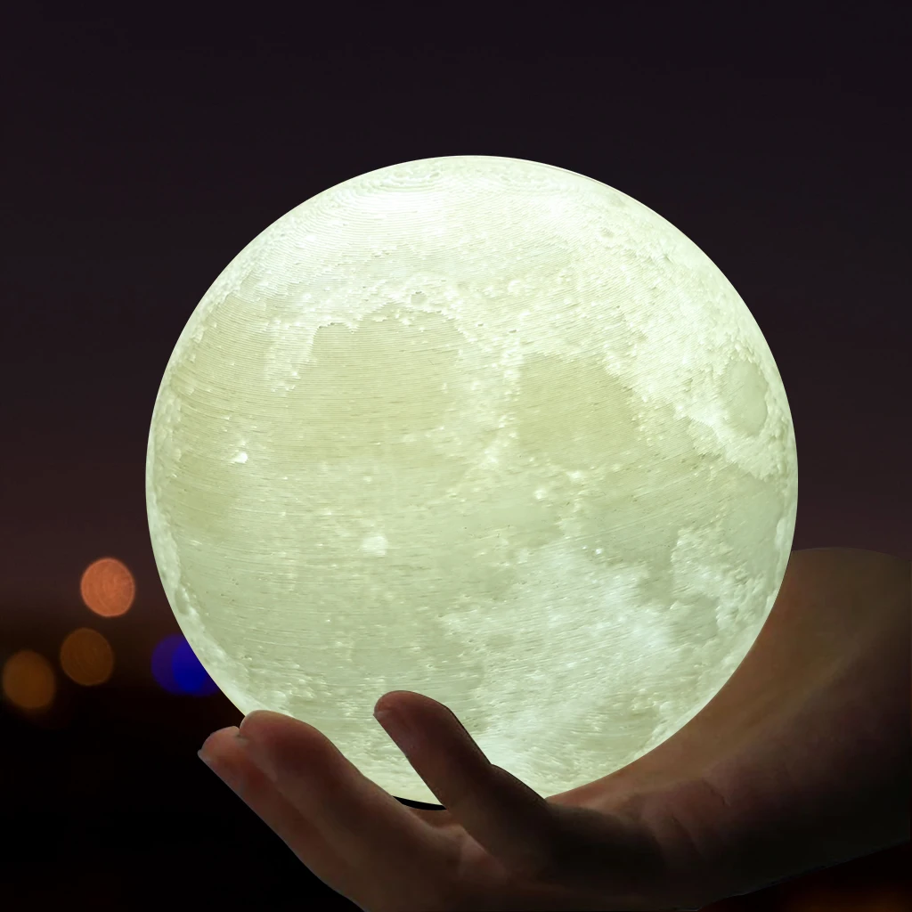 Светодиодный ночник с 3D принтом Moon Lunar USB перезаряжаемый деревянной подставкой