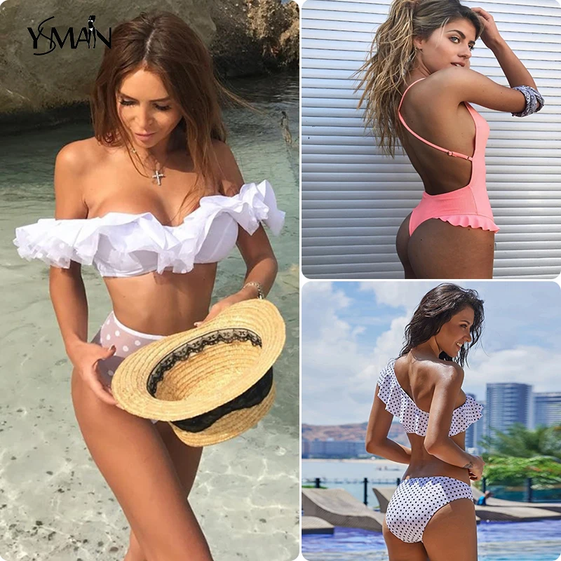 Купальник с высокой талией кружевное бикини сексуальный купальник воланами