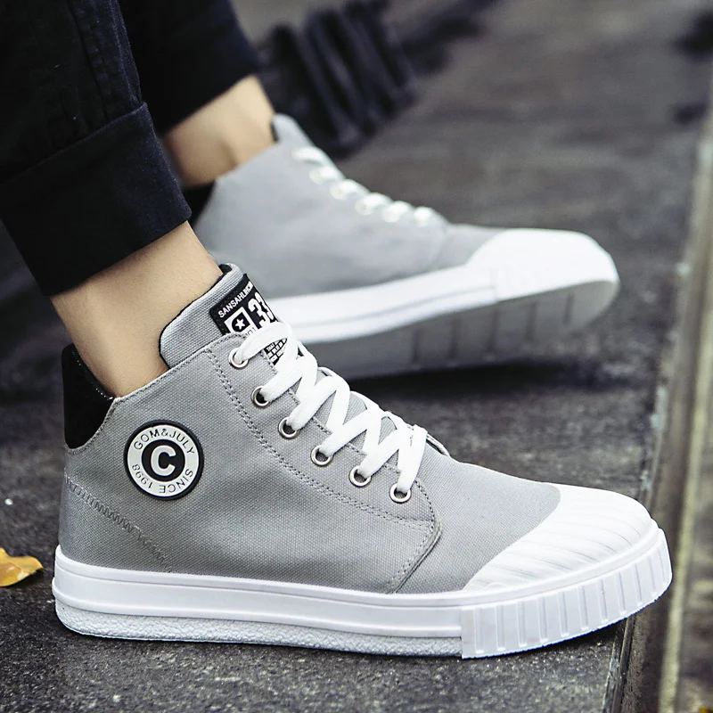 Fashion Canvas Shoes Men Flats Lace-up Casual Shoes Men Sneakers Summer 2019 High Top Platform Sneakers Breathable Black Shoes