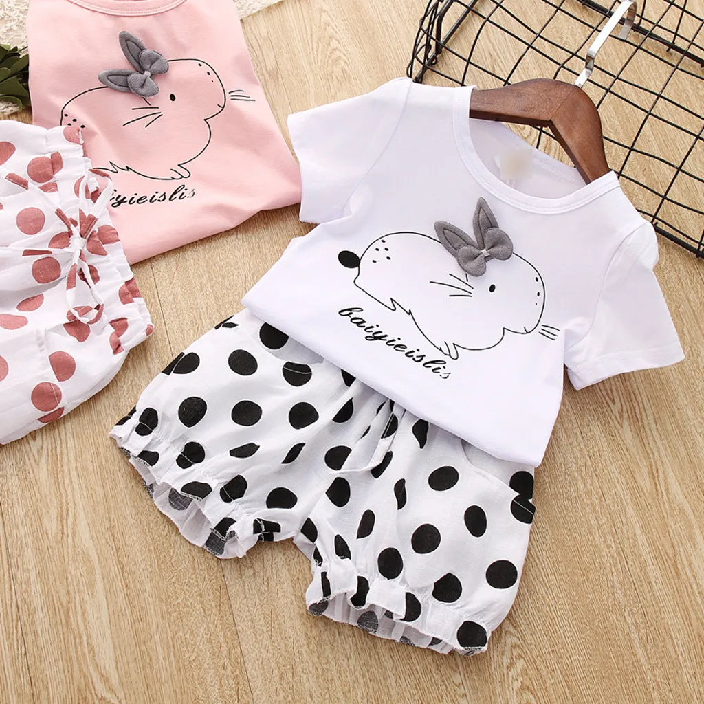 

2019 Hot Sale Toddler Baby Kids girl toddler clothes Rabbit Bunny Tops Dot Short Pants Casual Outfits toddler summer clothes#S20