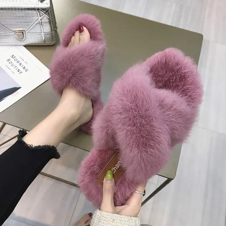 

9384P autumn winters cross plush shoes to keep warm shoes women wear joker flat