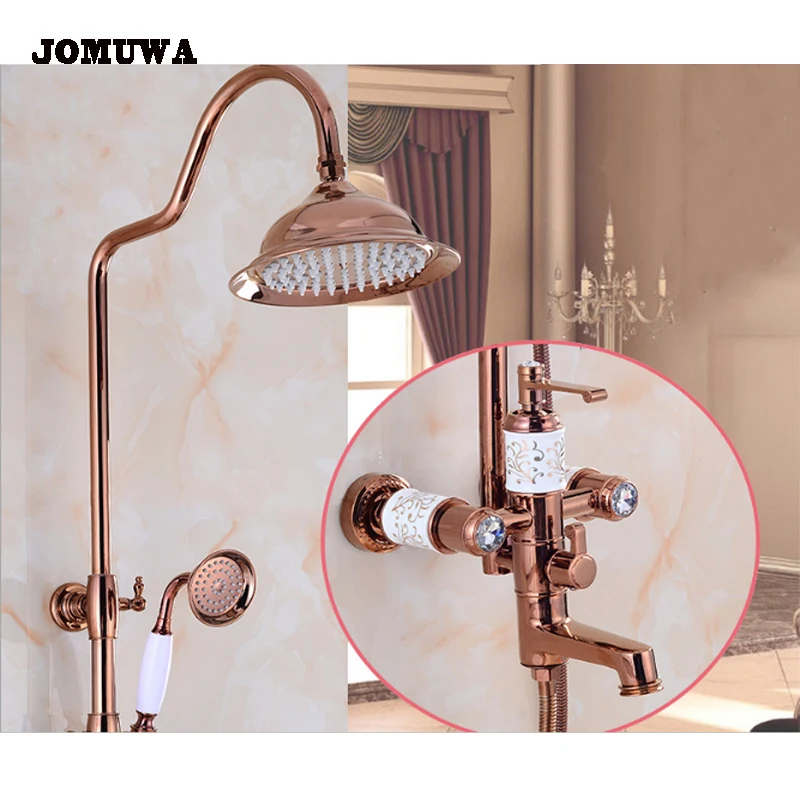 

Luxury Rainfall Shower Faucets Set Wall Mounted Tub Shower Mixer Tap Bathroom Faucet With Shower And Faucet For shower Rose Gold