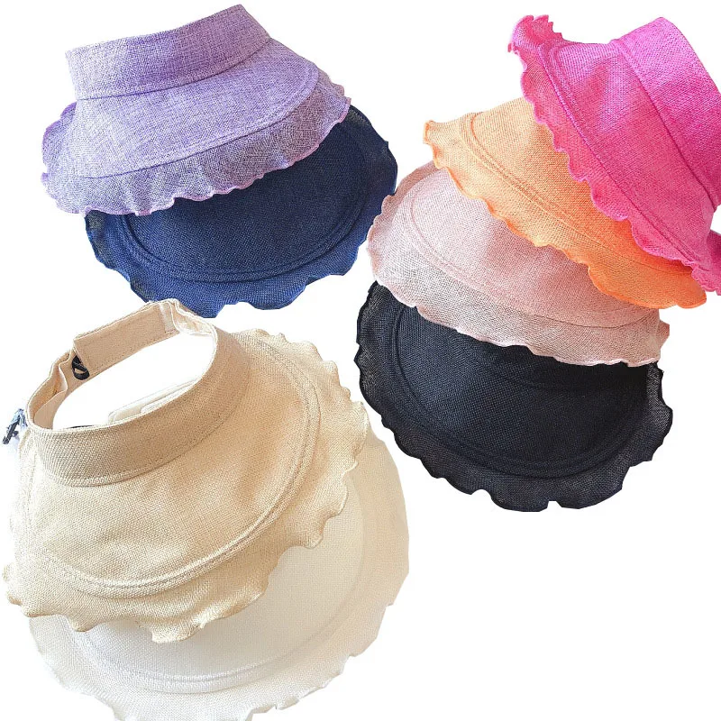 

New Summer Baby Hat for Girls Folding Beach Visor Cap Kids Sun Hat Cotton Linen Baby Caps for Girls Adjustable Children Hats 1PC