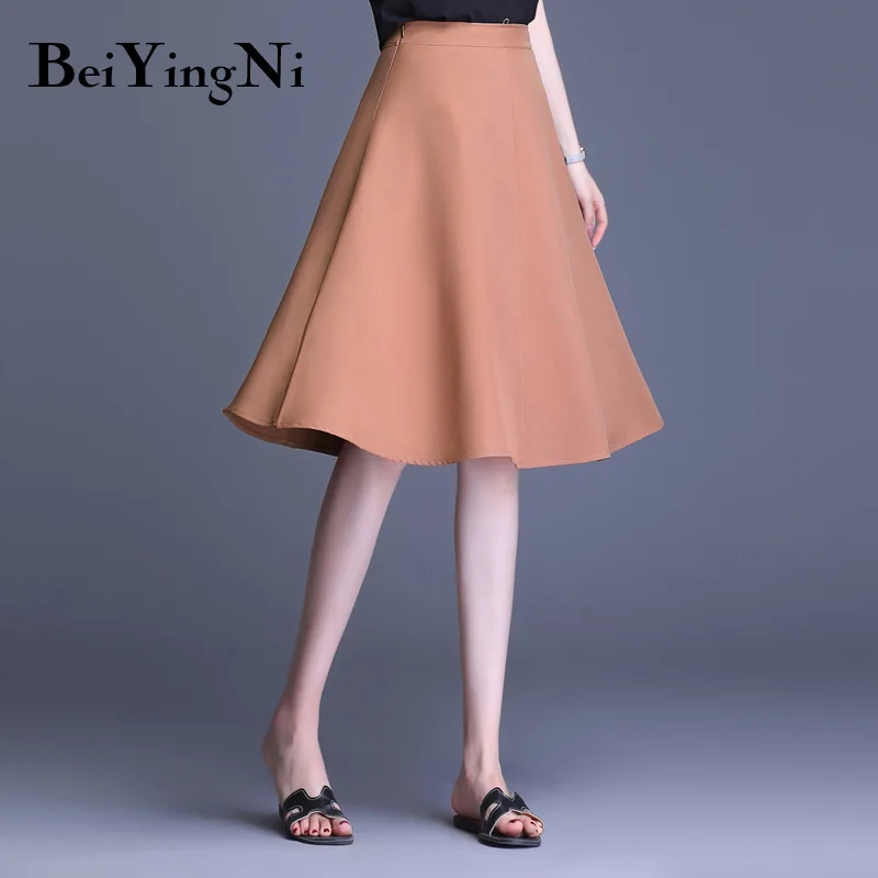 Beiyingni New Arrival High Waist Skirt Womens Solid Color Office Work Wear Fashion Lady Skirts Elegant Soft Faldas OL Saias - Цвет: Хаки