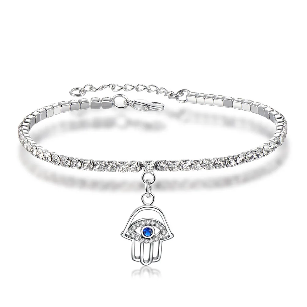 

Evil eye bracelet hand accessories for women fashion jewelry silver Good Luck Charm Chain crystal fatima Hand Bracelets bangles