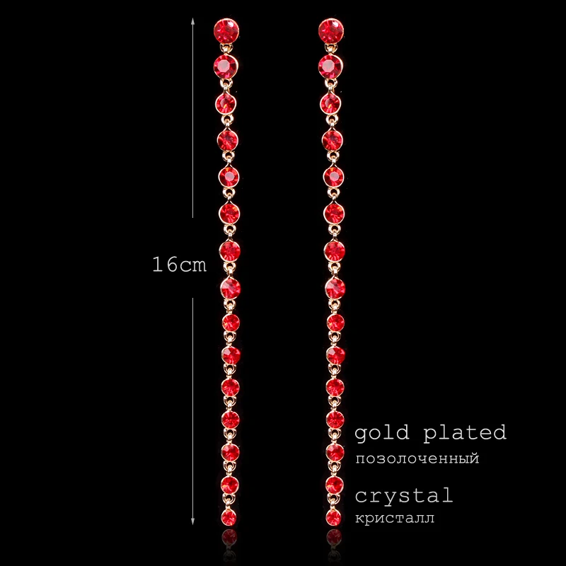Корейская мода золотой цвет Висячие Brincos супер длинные висячие Висячие Серьги Кристалл Вечерние ювелирные украшение невесты Bijoux для женщин
