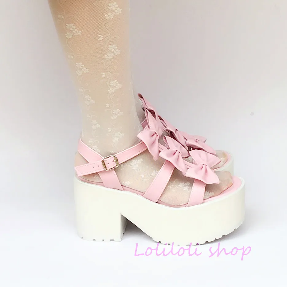 Große Rosa Japanischen Mehrfach größe Schuhe 1456 a Absätzen Loliloli Hohen Lolita Design Yoyo Sweet Nette Prinzessin Sandalen Mit Bögen Benutzerdefinierte Pu vq8pgxA8n