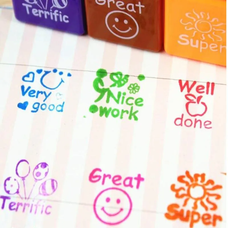  6pc/set Kindergarten Teachers reward Stamper Children School Motivation Praise Reward Stamps Sticke - 33016513805