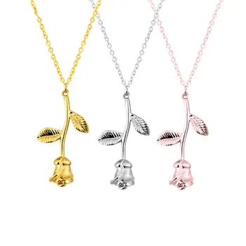 

10Pcs Rose Gold Long Vertical Flower Rose Necklaces Pendants Wholesale Factory High Quality Products Yiwu Modern Bijoux Jewelry