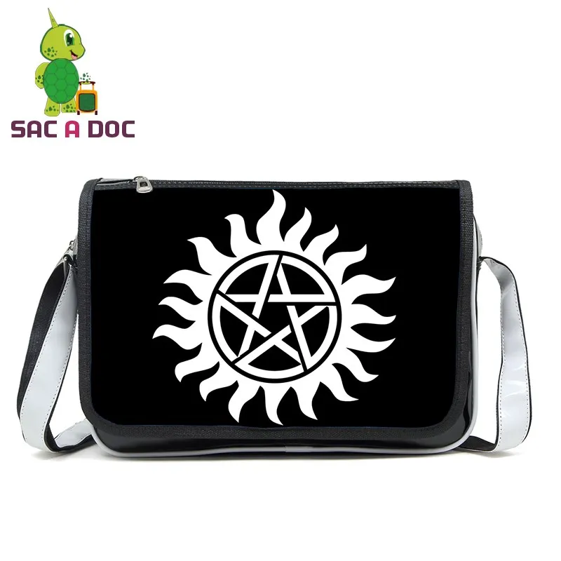 Supernatural Sam Dean Castiel Messenger Bag Women Men Pu Leather