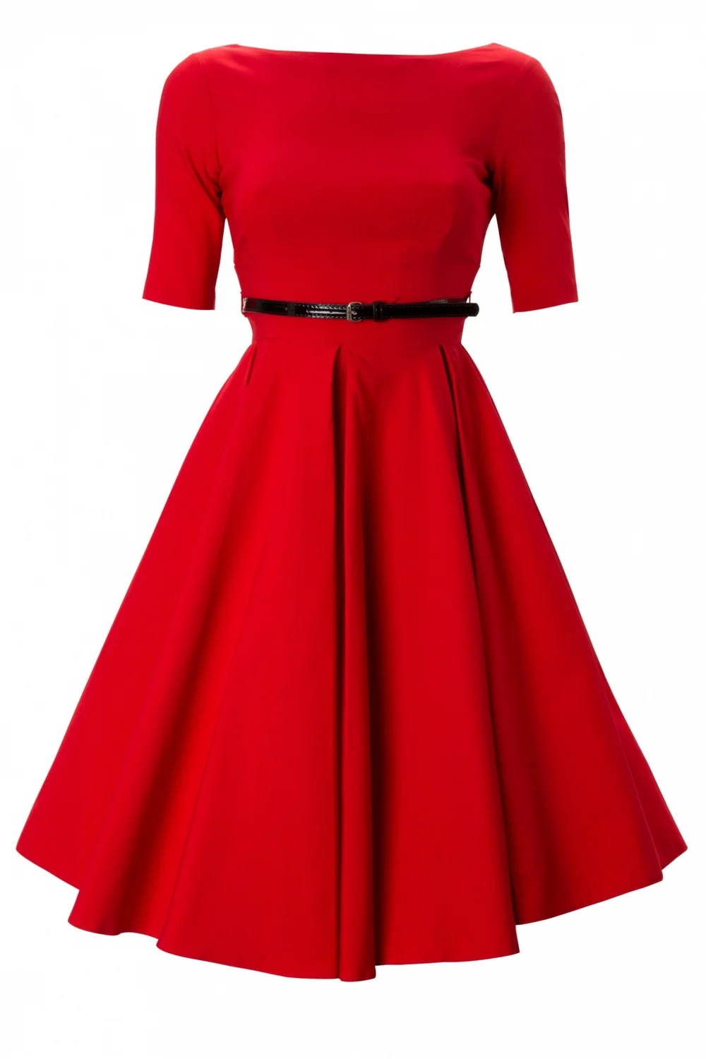 Летние женские винтажные 50 s Одри Хепберн Стиль ретро рокабилли пинап лодочка шеи Половина рукава качели красное платье большой плюс размер vestido - Цвет: red