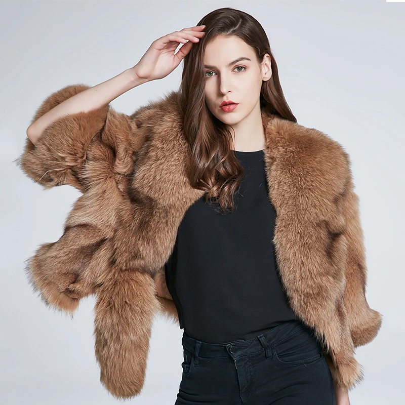 

JKP New Women real Fox Fur shawl Cloak Shawl Fashion Jacket Outwear Scarf Collar HTW-P11