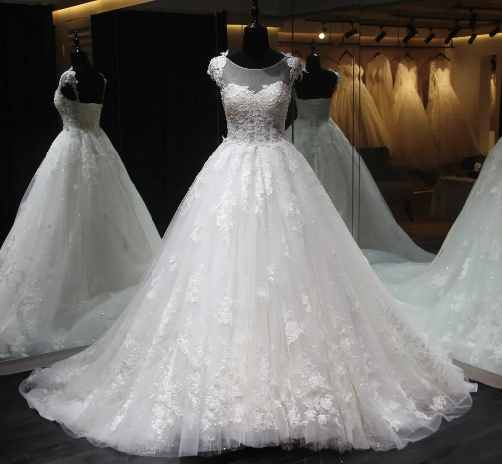 Vestido de noiva длинное свадебное платье 2018 с длинным рукавом аппликацией фатиновое