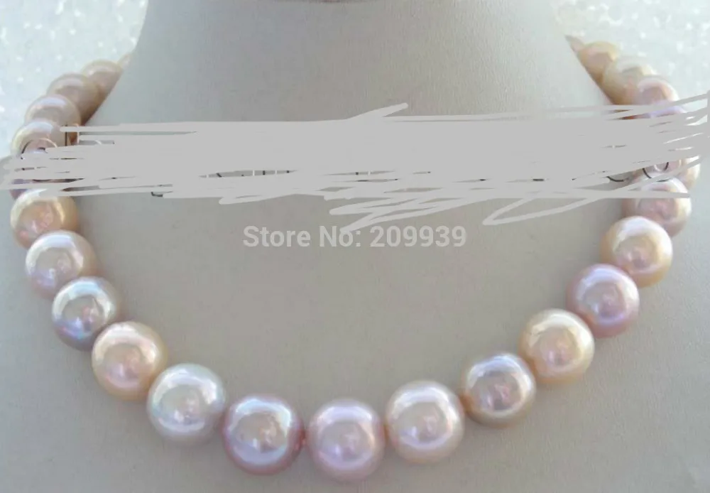 

FREE SHIPPING>>>@@ AS2810 Huge SIZE Genuine Natural 12-14.2mm Multicolor Round Pearl Necklace