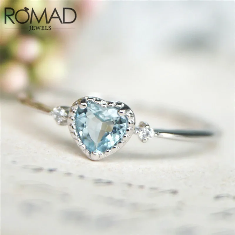 

Romad Women Meticulous Zinc Alloy Sea Blue Heart Shaped Ring Wedding Engagement Courtship Rings for Women
